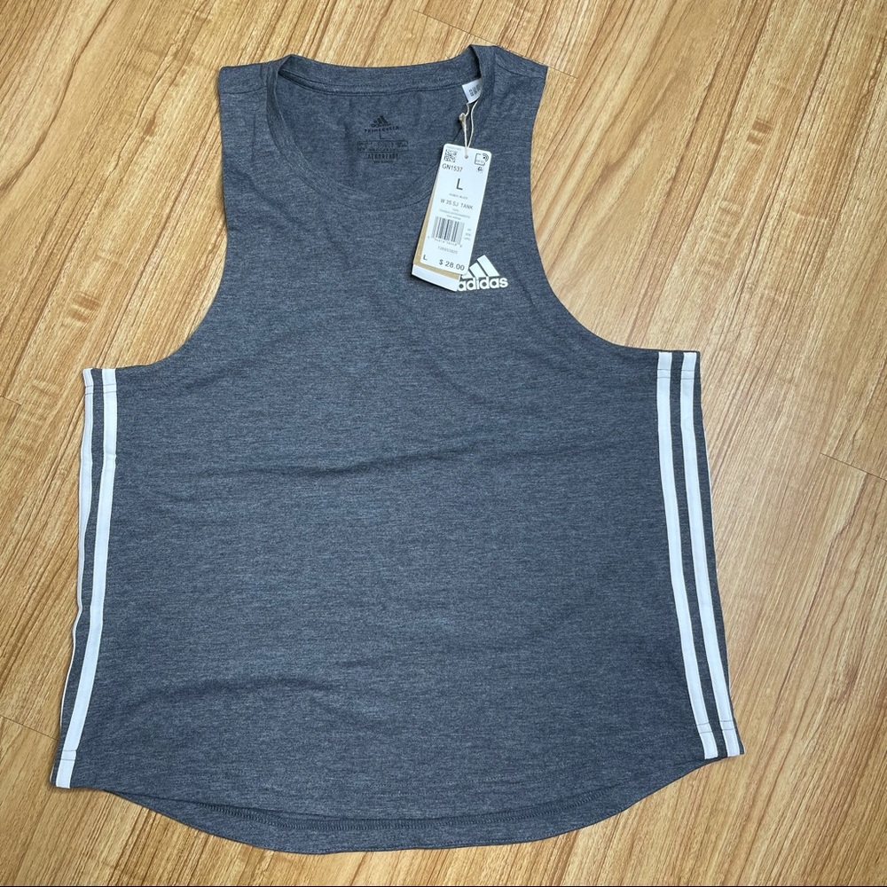 Adidas gray striped tank top/ muscle tees sz L